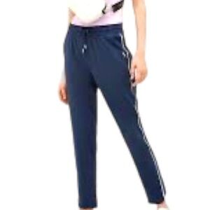 LIU-JO Milano Joggers Trousers Crêpe Navy Blue Gold Trim Pull on Pant Pockets S